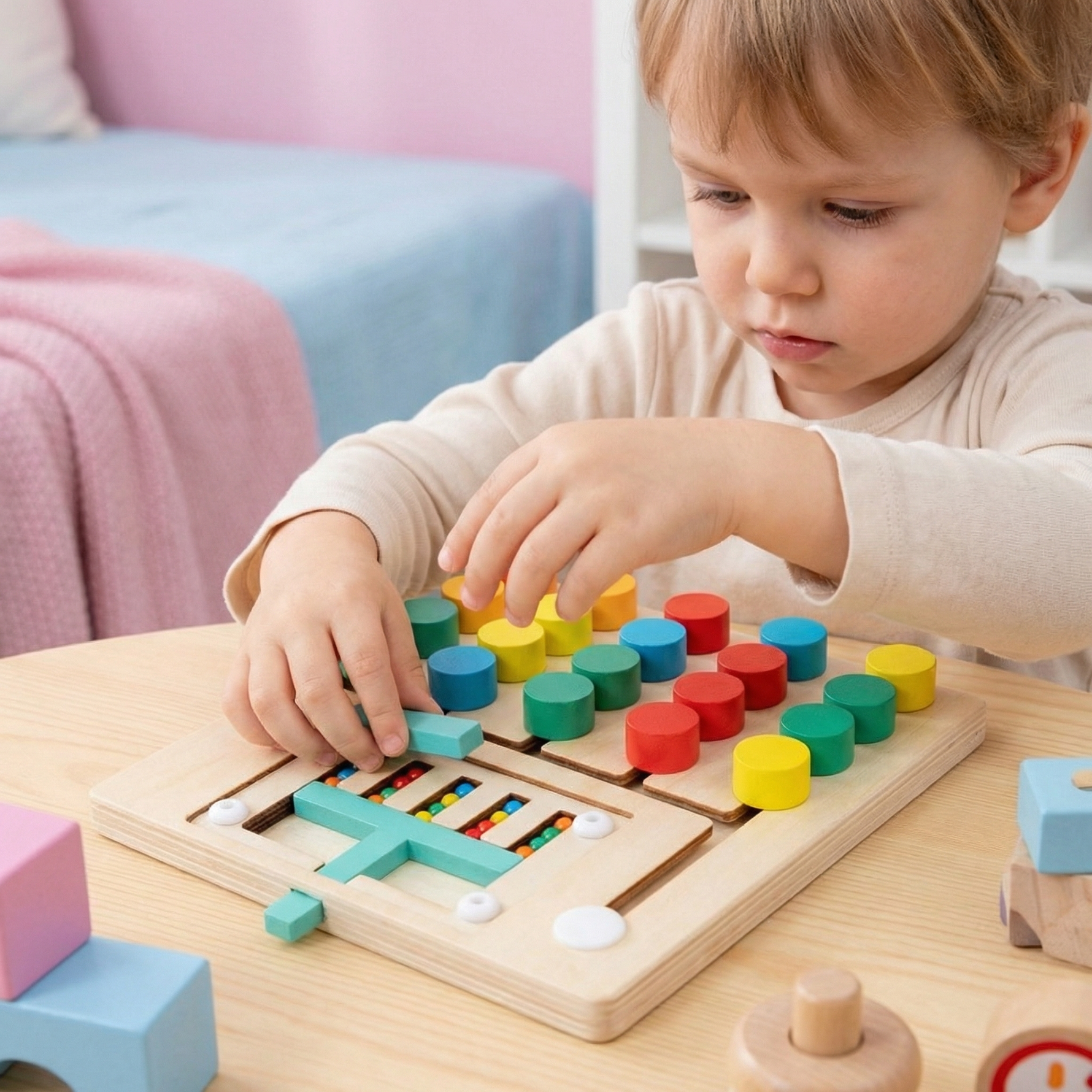 Holzsortierspiel in vier Farben – Montessori Lernspiel für Kinder