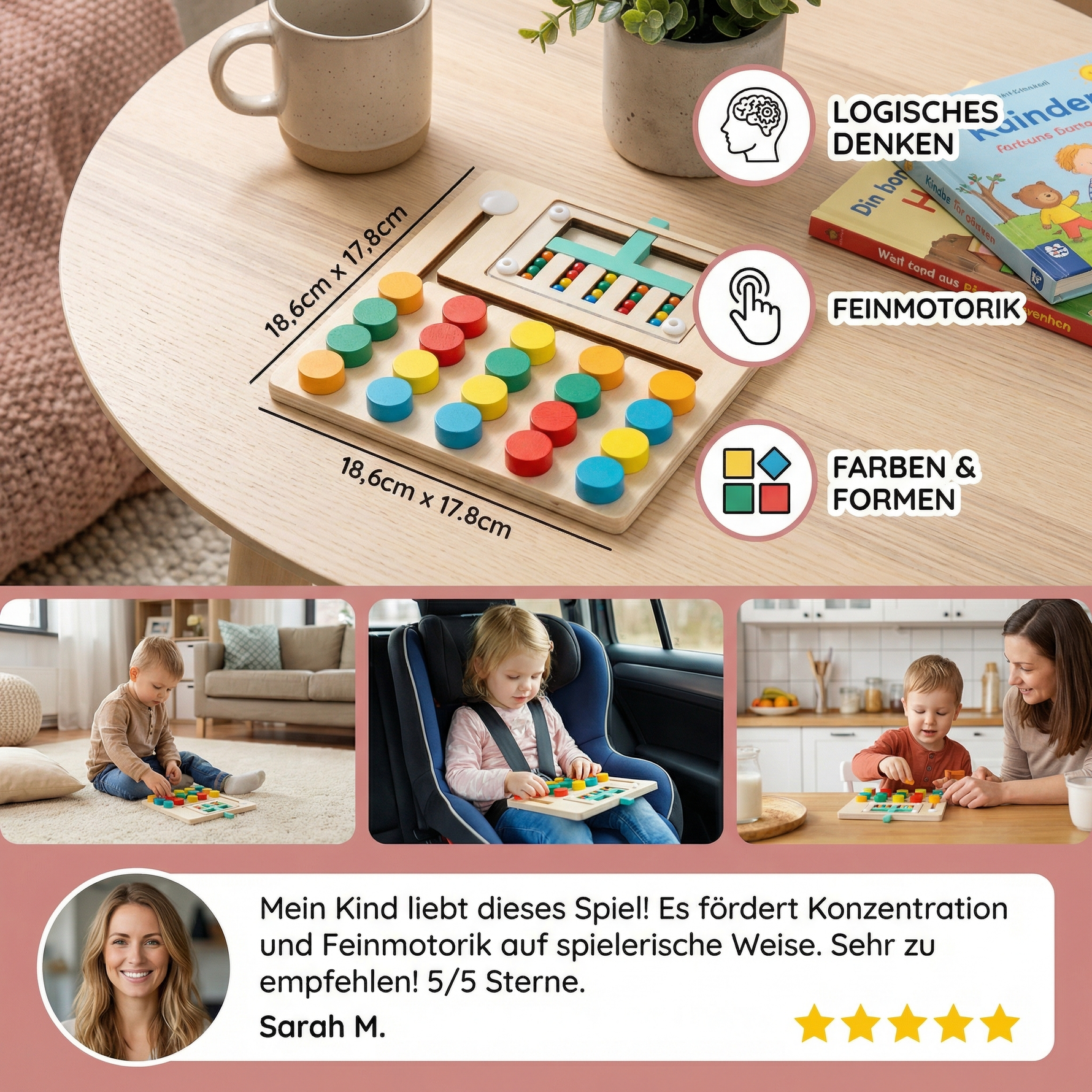 Holzsortierspiel in vier Farben – Montessori Lernspiel für Kinder