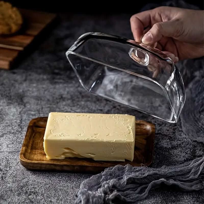 Elegante Butterdose aus Holz mit Glasdeckel – Stilvolles Tischzubehör