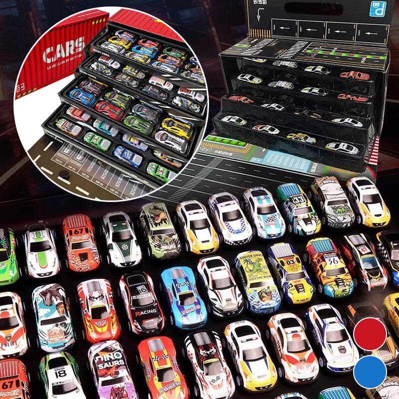 Set mit 48 verschiedenen Rennspielzeugautos aus Metall