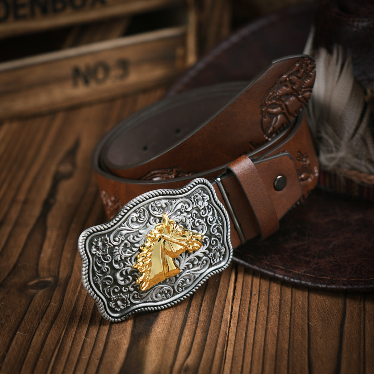 Herren-Gürtel im Western-Stil – Veganleder mit robuster Metallschnalle