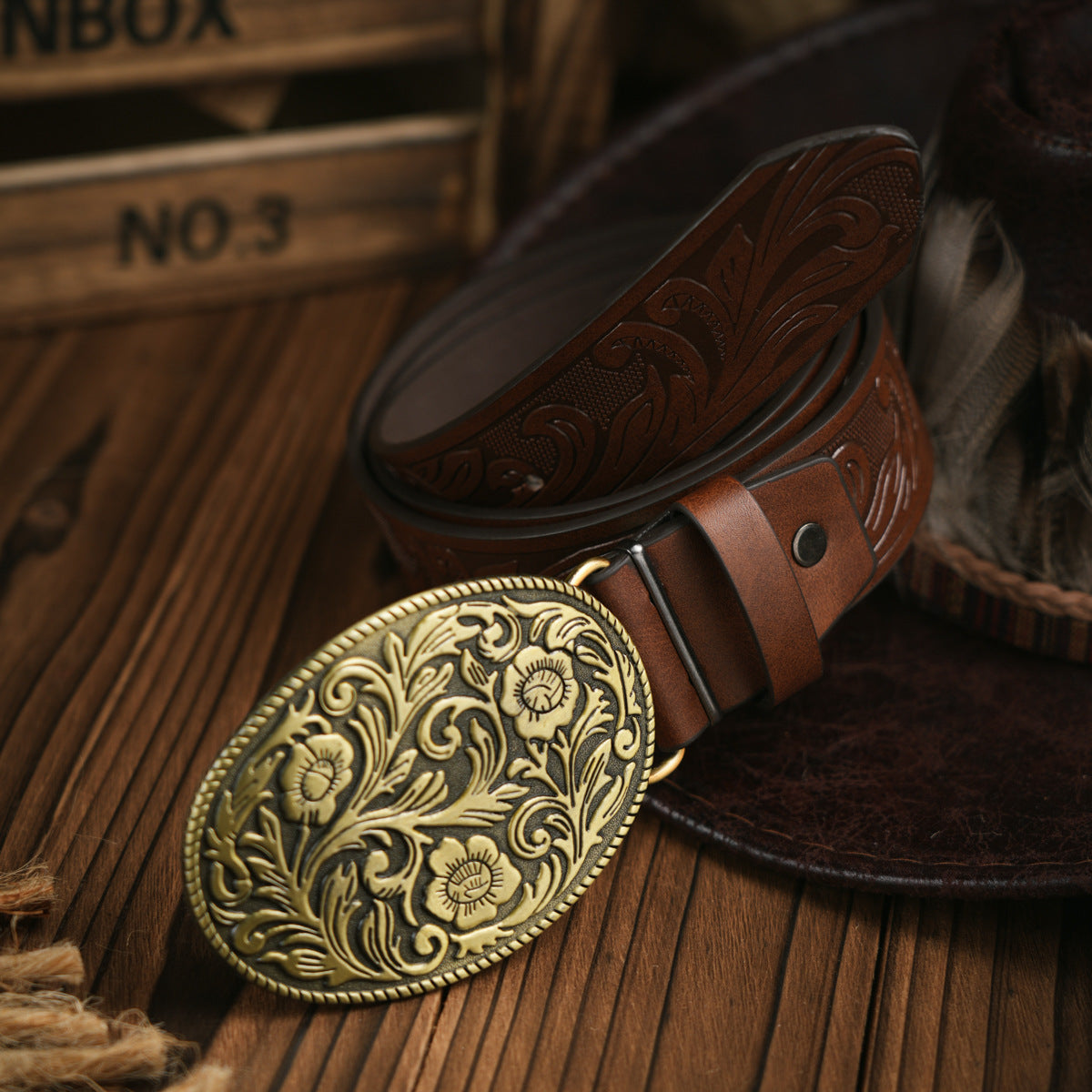 Herren-Gürtel im Western-Stil – Veganleder mit robuster Metallschnalle