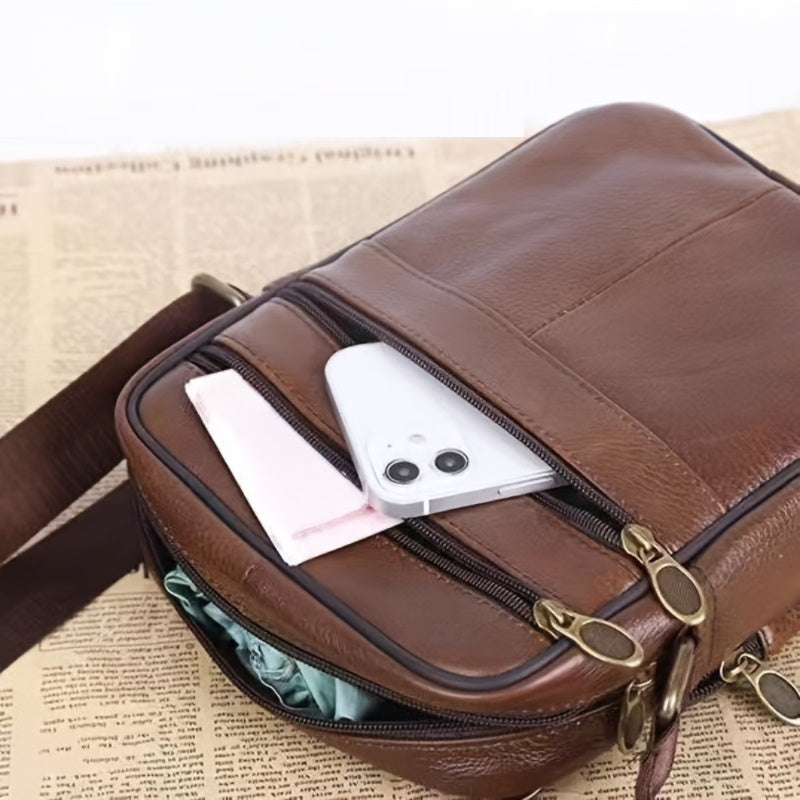 Herren Schultertasche aus Leder – Geräumige Rindsledertasche mit verstellbarem Gurt
