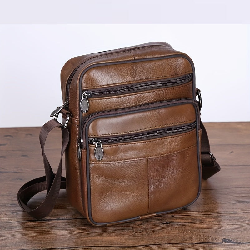 Herren Schultertasche aus Leder – Geräumige Rindsledertasche mit verstellbarem Gurt