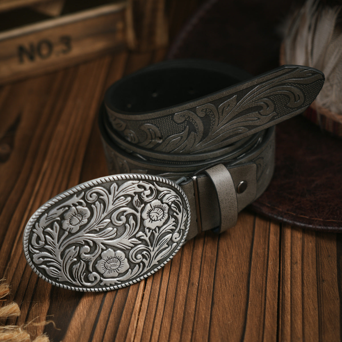 Herren-Gürtel im Western-Stil – Veganleder mit robuster Metallschnalle