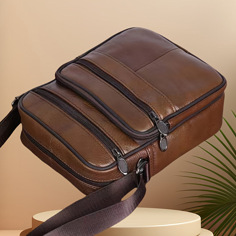 Herren Schultertasche aus Leder – Geräumige Rindsledertasche mit verstellbarem Gurt