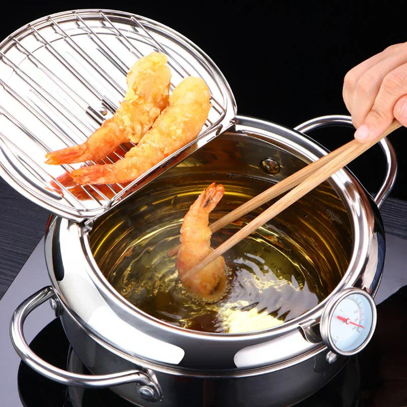 Stainless Steel Deep Fryer with Thermometer for Perfect Frying Results