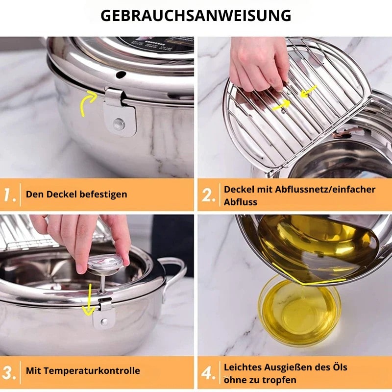 Stainless Steel Deep Fryer with Thermometer for Perfect Frying Results