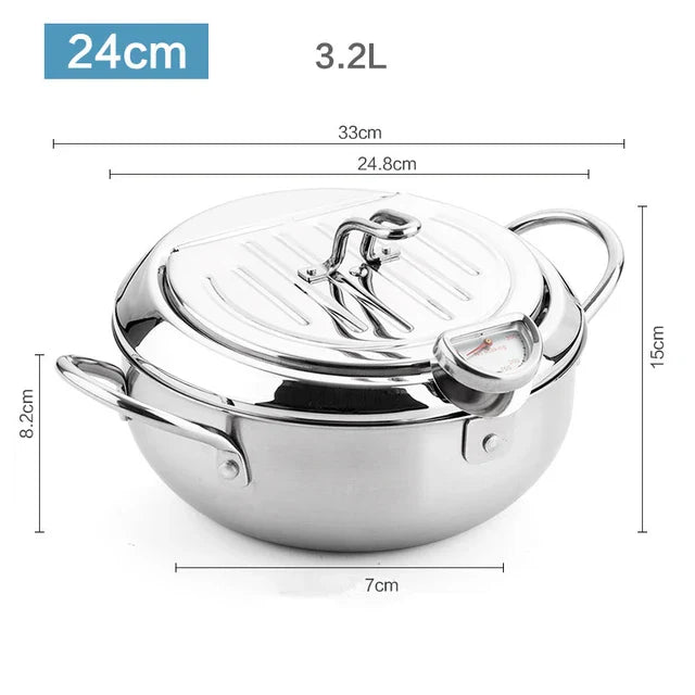 Stainless Steel Deep Fryer with Thermometer for Perfect Frying Results