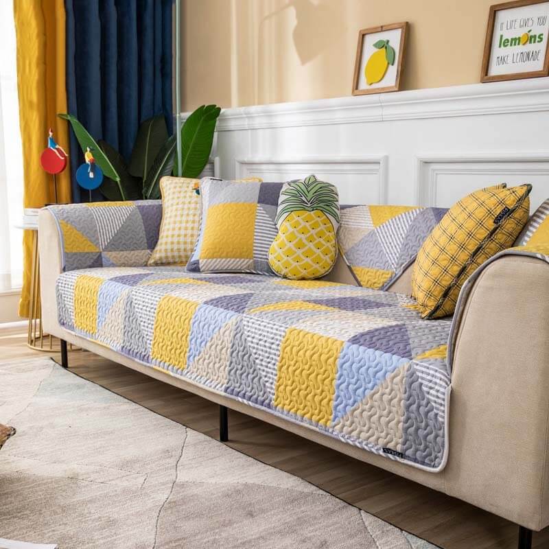 Waschbarer Baumwollsofaüberwurf mit kunstvollem geometrischen Muster