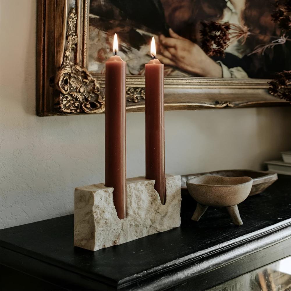 Eleganter Travertin Kerzenhalter - Modern für Stabkerzen