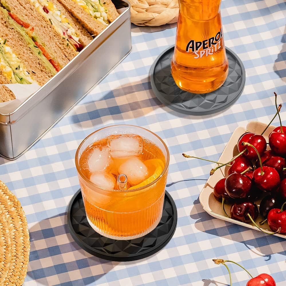 ElegantSafe - Rutschfeste Untersetzer für Gläser – 6er Set mit Halter