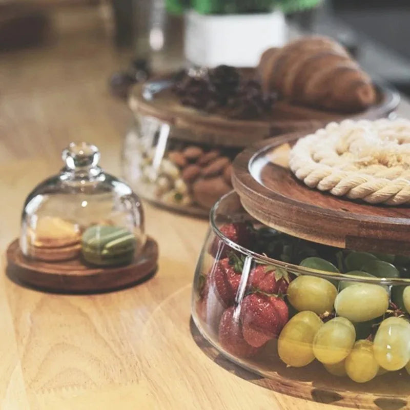 Glasbehälter zur Lebensmittelaufbewahrung mit Holzdeckel – Küchenorganizer für Snacks