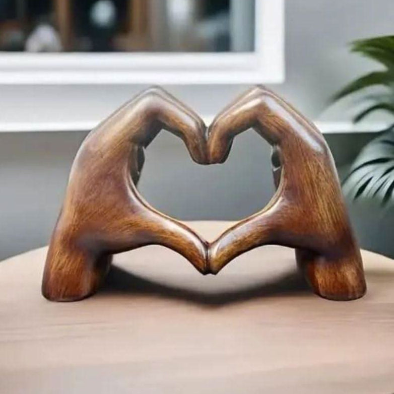 Wooden Sculpture of Heart Hands - Artisan Home Decoration
