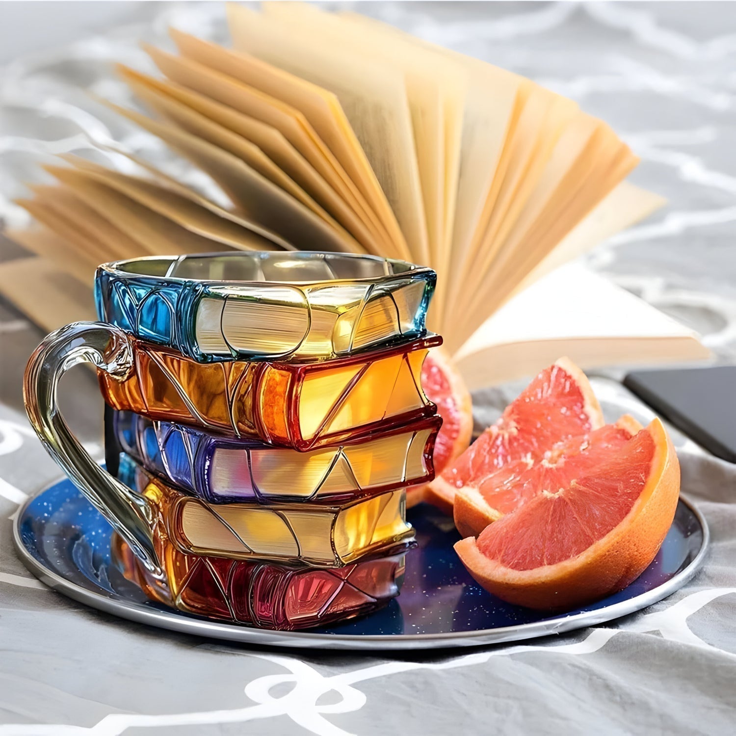 Bunter 3D Becher im Bücherdesign für jeden Tag