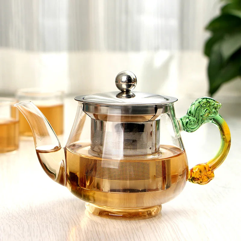 Hitzebeständige Glas-Teeflasche mit Edelstahl-Infuser