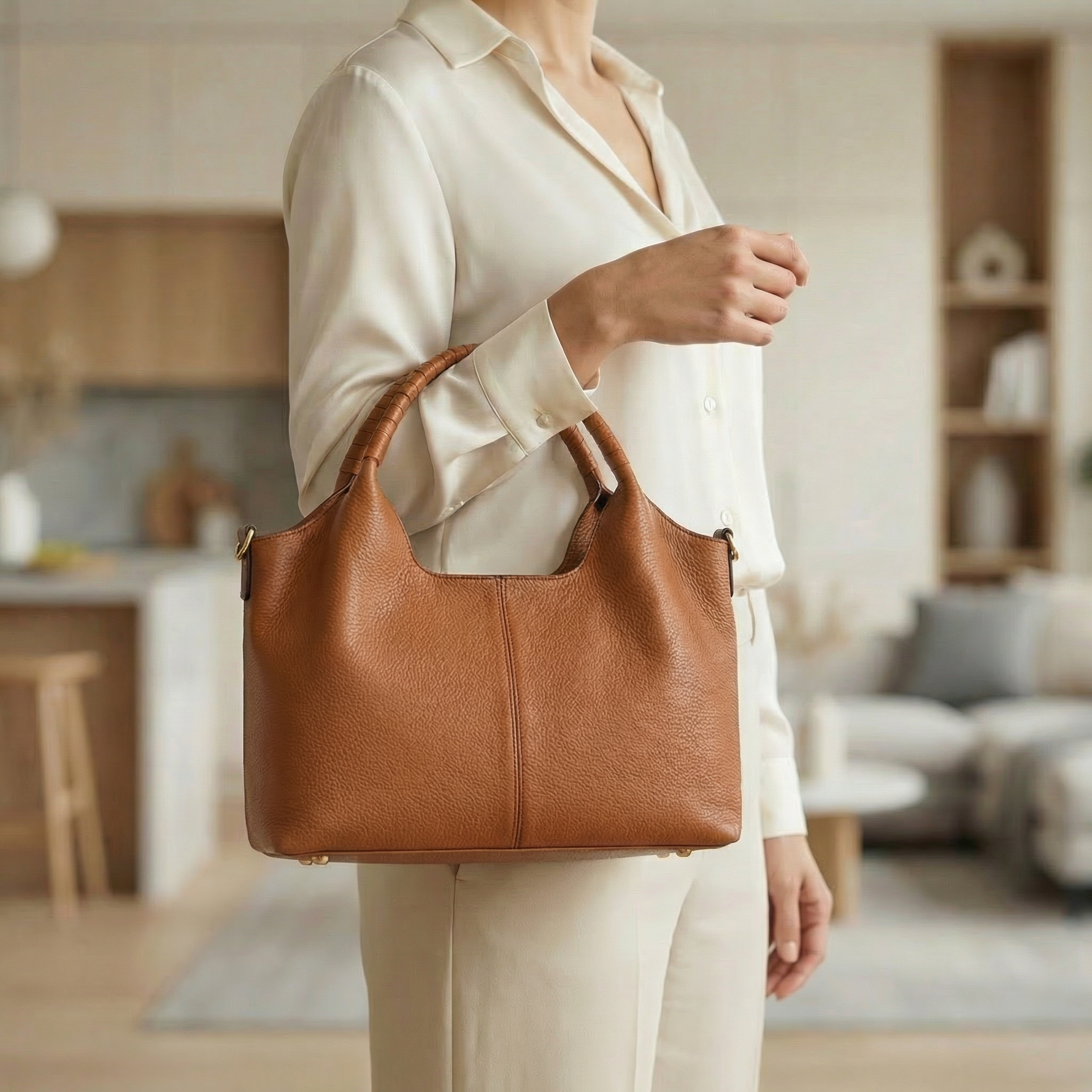 Elegante Hobo-Tasche aus weichem Kunstleder mit Fächern
