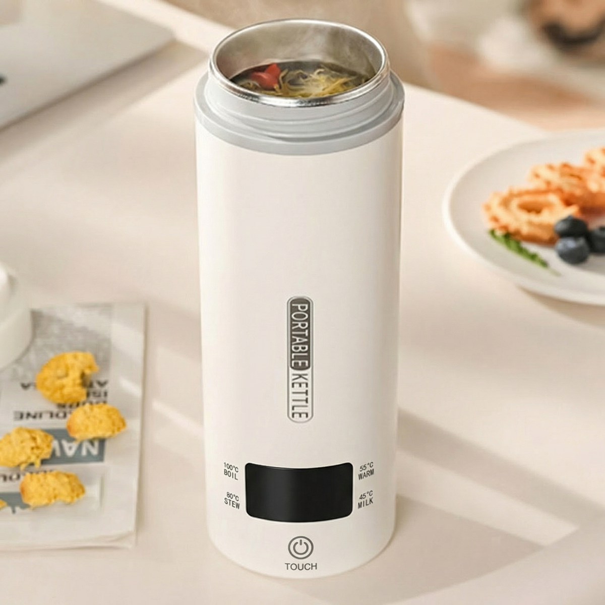 Travel Stainless Steel Kettle – 450ml Portable Tea Maker with Smart Temperature Control