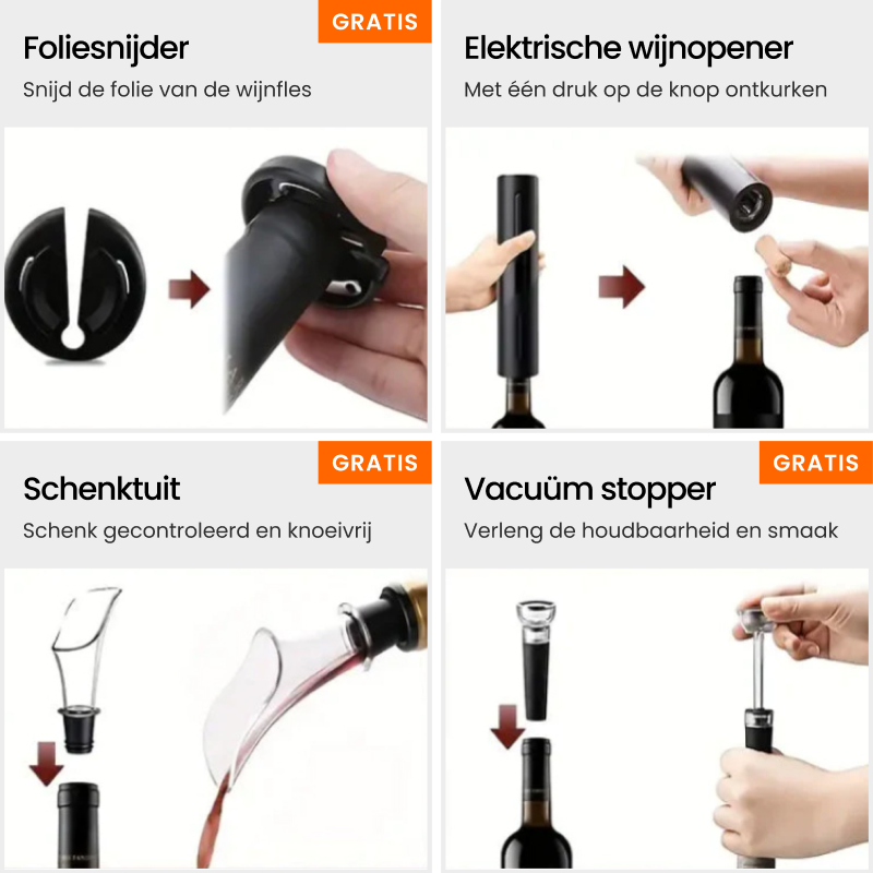 Automatic Wine Opener VinoEase | Elegant Corkscrew with Rechargeable Battery | High-Quality Materials for Effortless Cork Removal