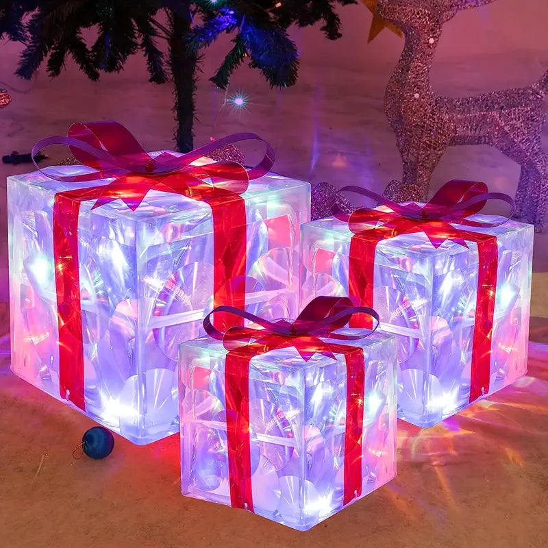 Leuchtende Geschenkboxen – Set mit 3 LED-Weihnachtsgeschenken für drinnen und draußen