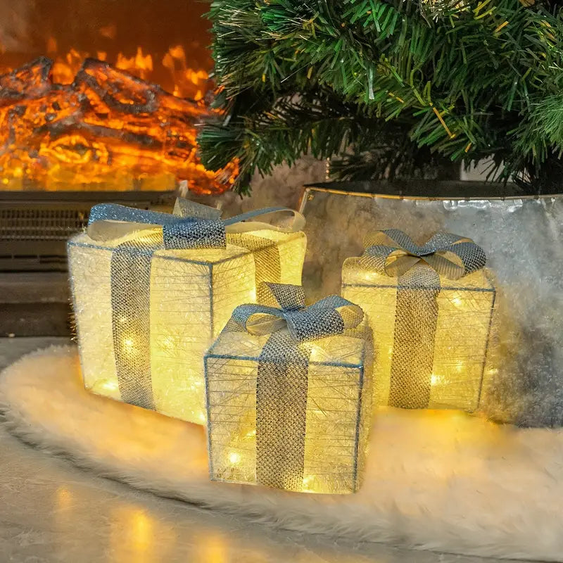 Leuchtende Geschenkboxen – Set mit 3 LED-Weihnachtsgeschenken für drinnen und draußen