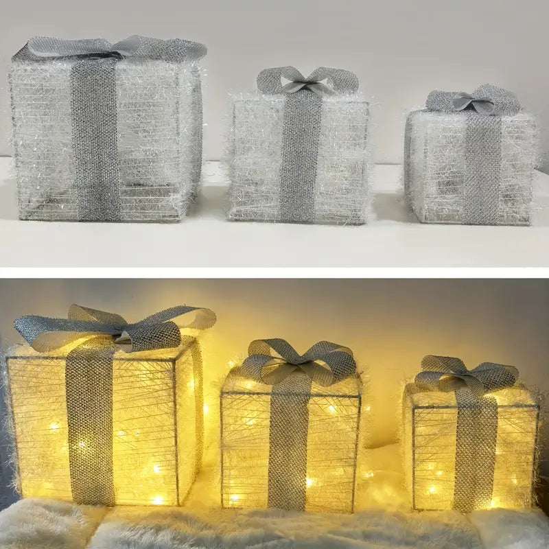 Leuchtende Geschenkboxen – Set mit 3 LED-Weihnachtsgeschenken für drinnen und draußen