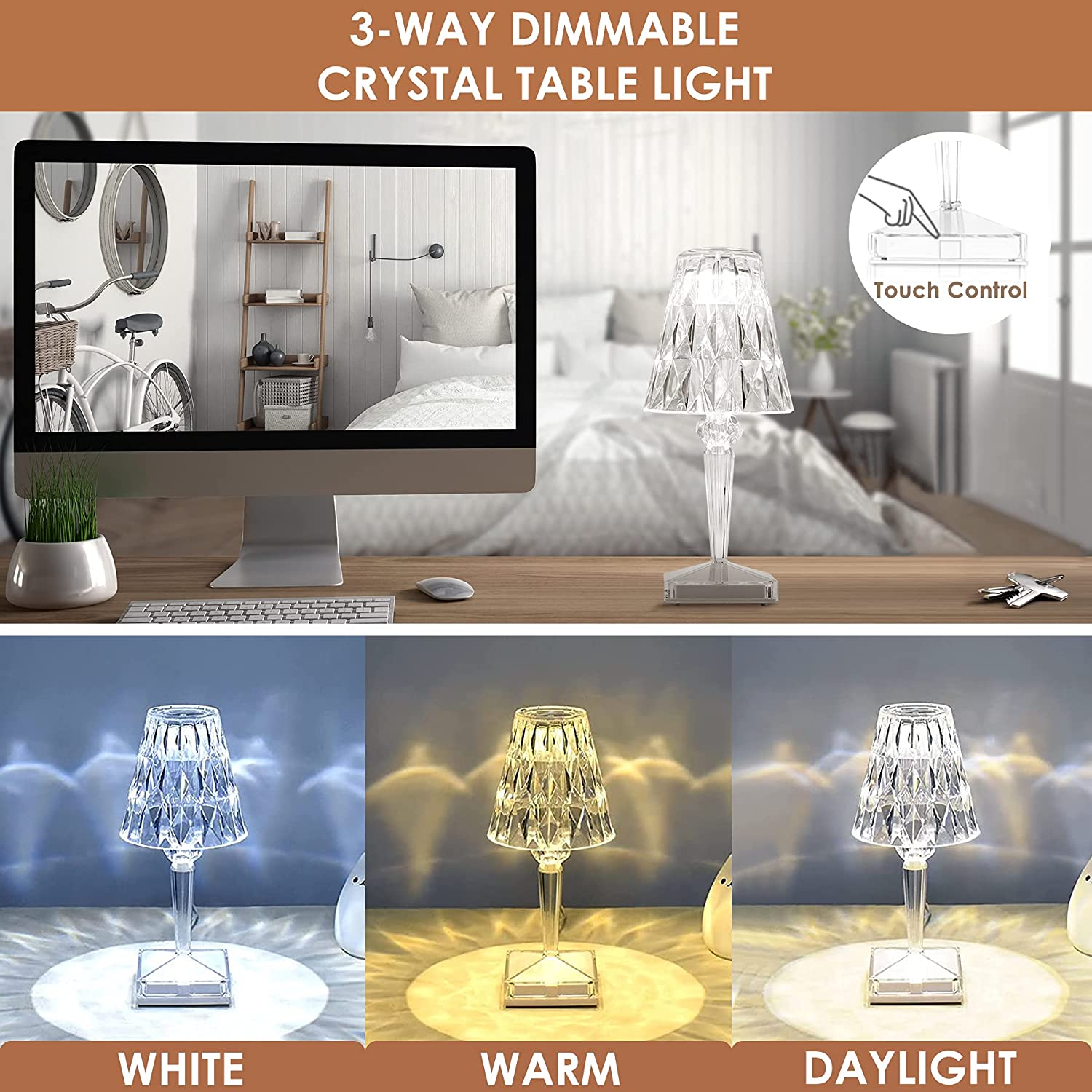 Elegante LED Tischlampe mit Kristall-Design