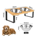 Hunde-Futterstation mit Bambusgestell und Edelstahl-Schalen