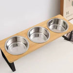 Hunde-Futterstation mit Bambusgestell und Edelstahl-Schalen