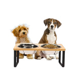 Hunde-Futterstation mit Bambusgestell und Edelstahl-Schalen