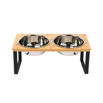 Hunde-Futterstation mit Bambusgestell und Edelstahl-Schalen