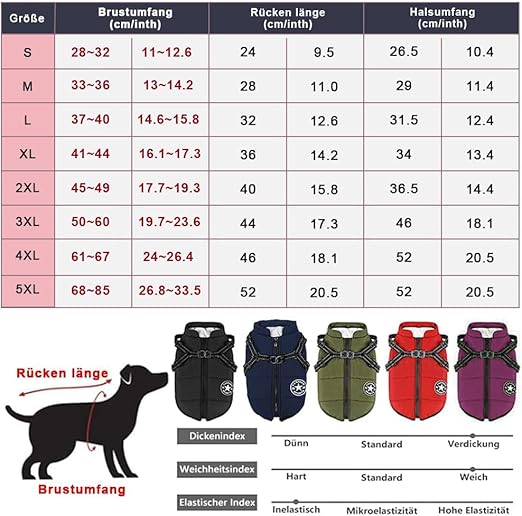 Wärmender Hundemantel für den Winter mit integriertem Geschirr