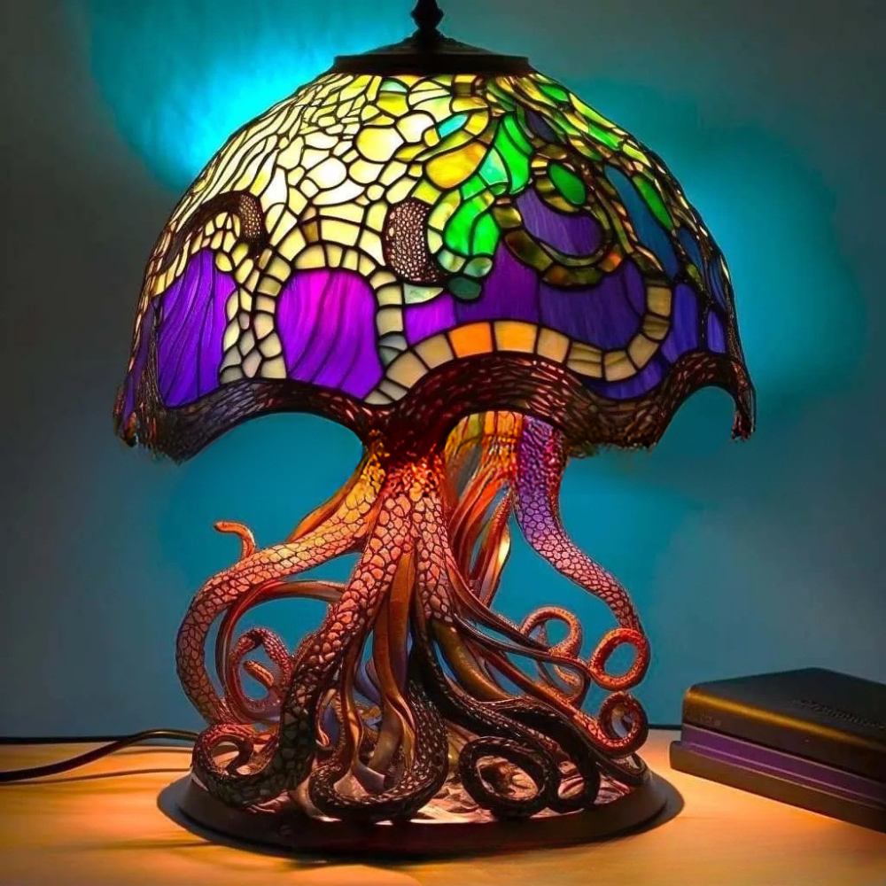 Künstlerische Tischlampe aus Glas mit Tiermotiven