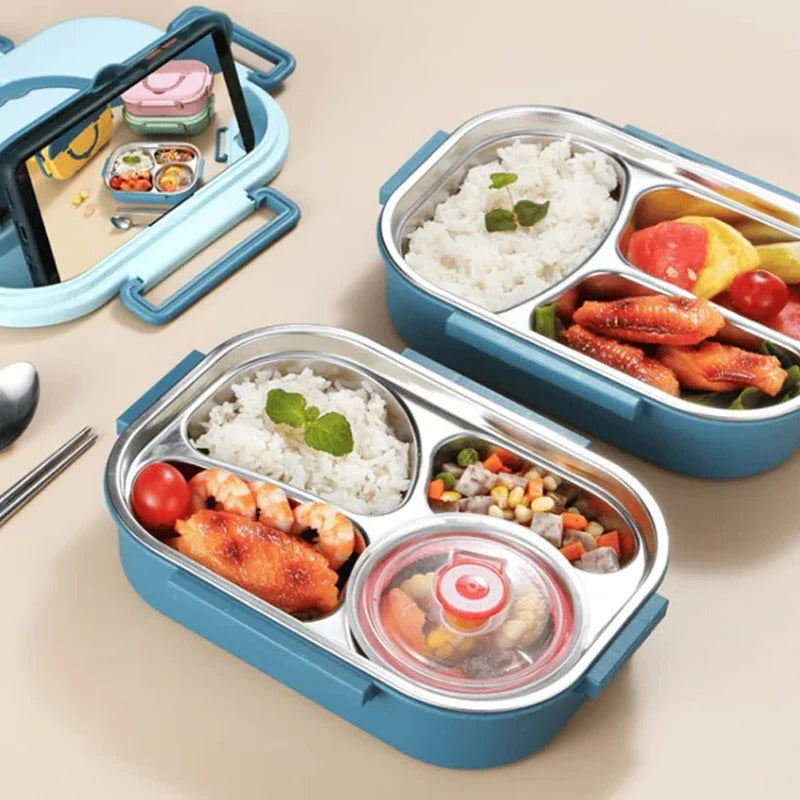 Isolierte Lunchbox mit 4 Fächern aus Edelstahl für frische Mahlzeiten