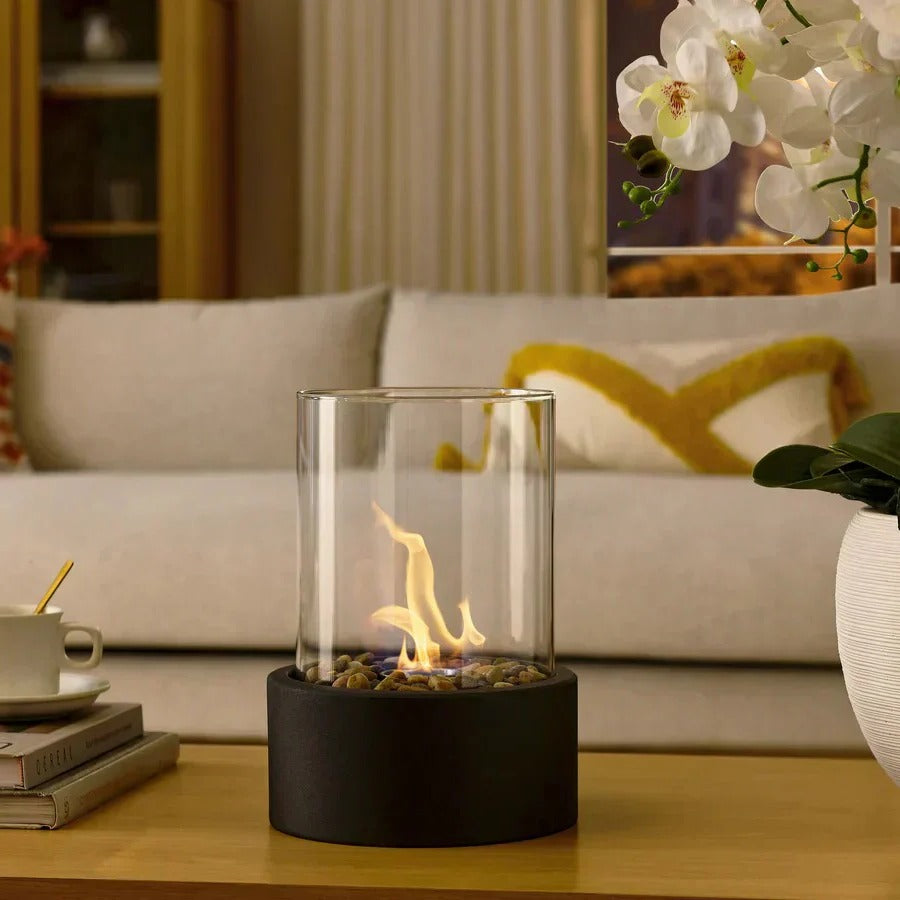 Eleganter Tragbarer Tischkamin aus Glas