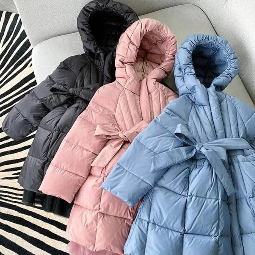 Mädchen Wintermantel mit Kapuze und Gürtel für kleine Prinzessinnen
