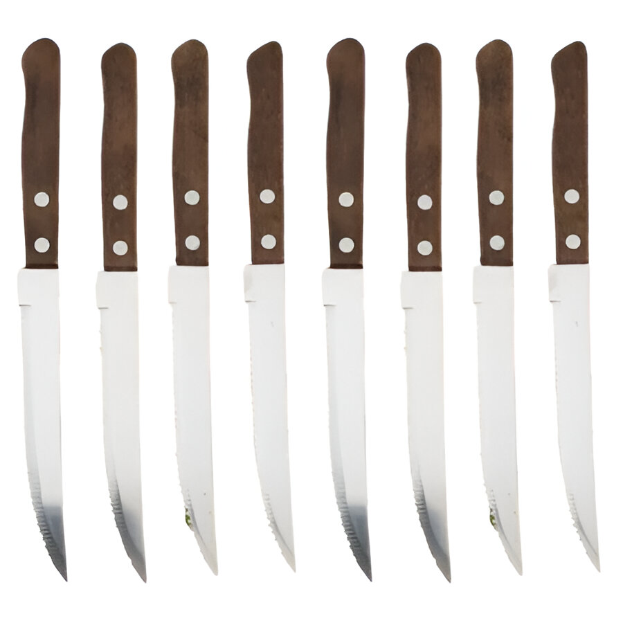 Edelstahl Steakmesser Set mit Holzgriffen und gezahnten Klingen