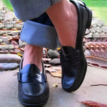 Damen Elegante PU-Leder Loafer mit Niedrigem Absatz