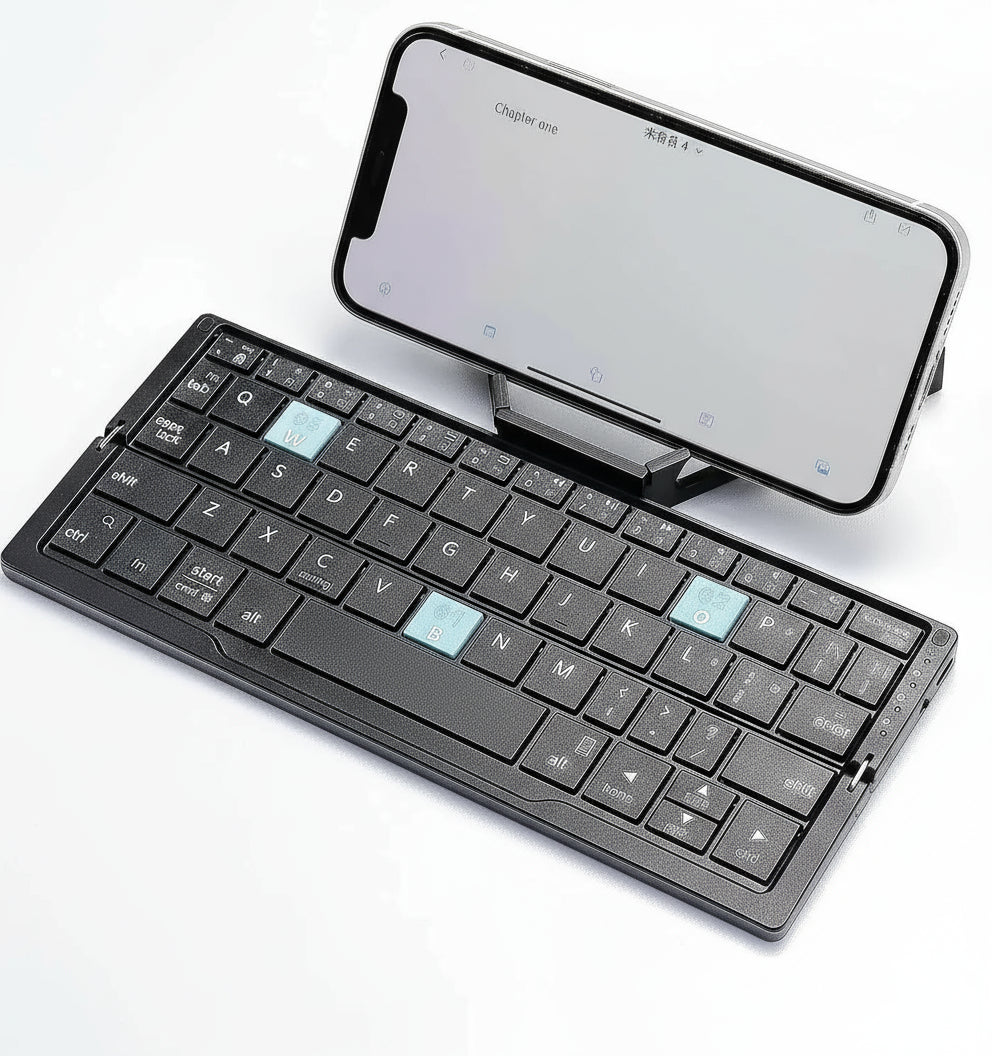 Ultraflaches faltbares Bluetooth-Tastaturset mit Halterung