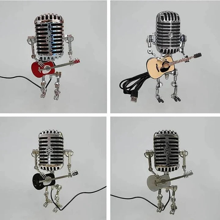 Kreative Tischlampe im Roboterdesign mit Mikrofon und Gitarre