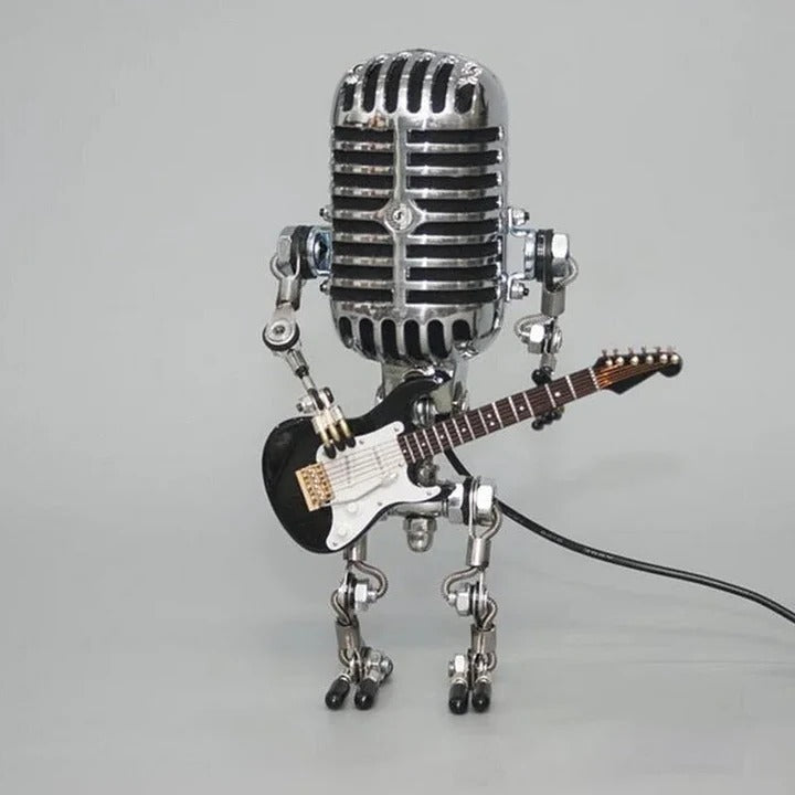 Kreative Tischlampe im Roboterdesign mit Mikrofon und Gitarre