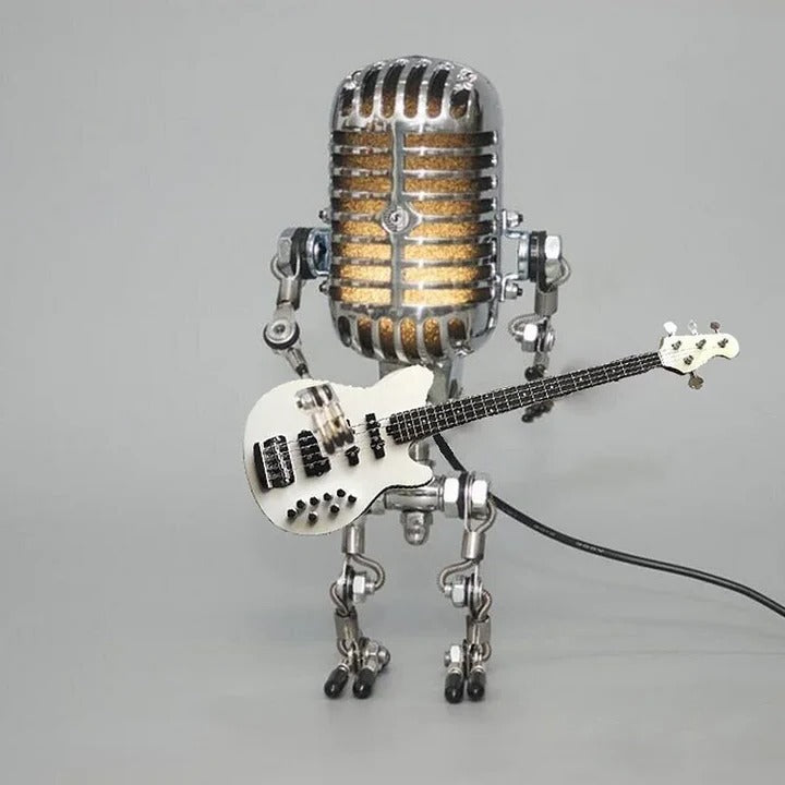 Kreative Tischlampe im Roboterdesign mit Mikrofon und Gitarre