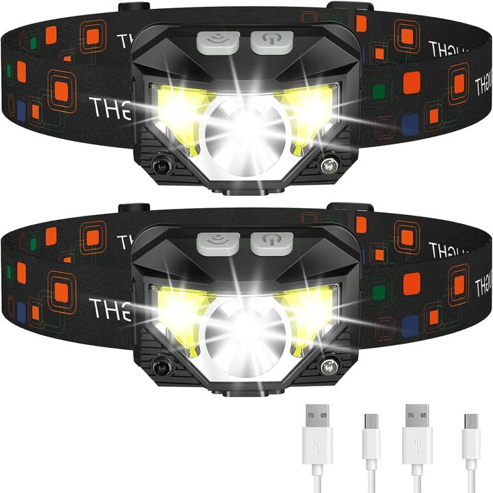 Wiederaufladbare Stirnlampe mit Bewegungssensor, 2er Set