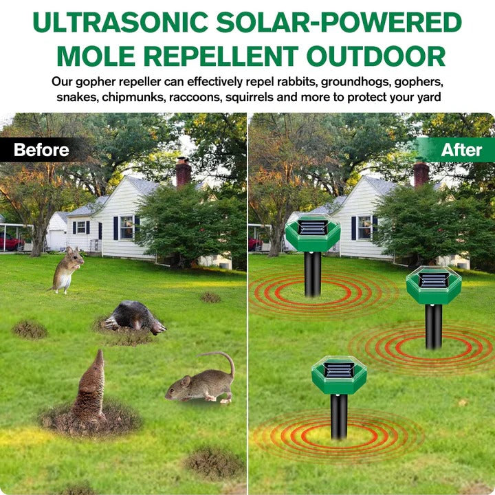 Solarbetriebenes Ultraschallgerät zur Abwehr von Maulwürfen, 4er Set