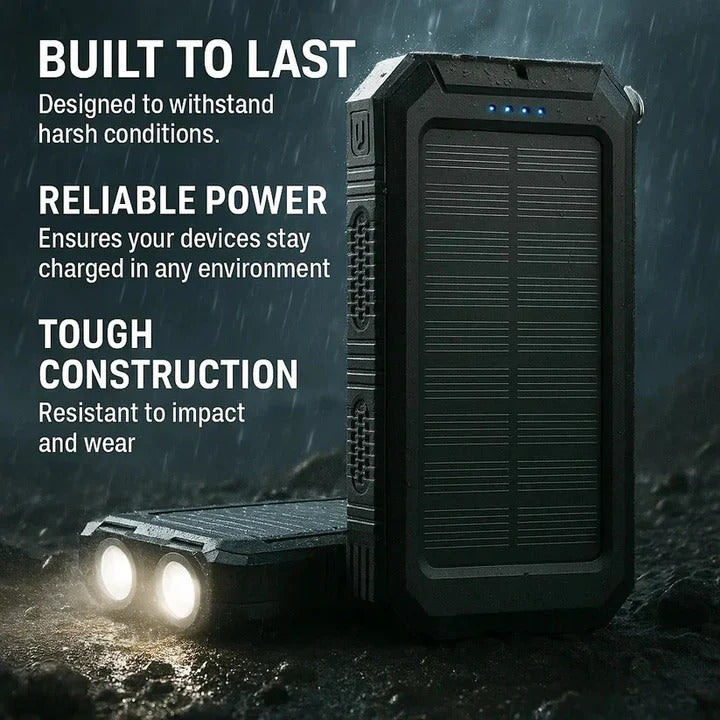 Solarbetriebene Powerbank mit 30.000mAh für unterwegs