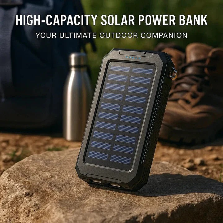 Solarbetriebene Powerbank mit 30.000mAh für unterwegs