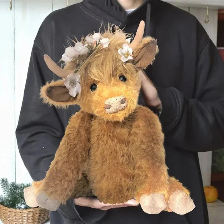 Blumige Highland-Rindfigur aus Plüsch