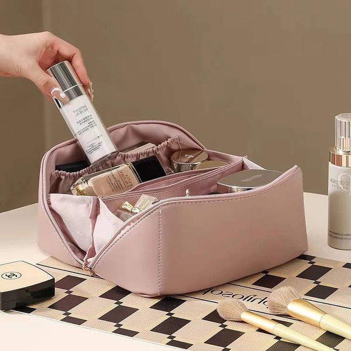 Kosmetiktasche mit PU-Oberfläche und weit öffnendem Design