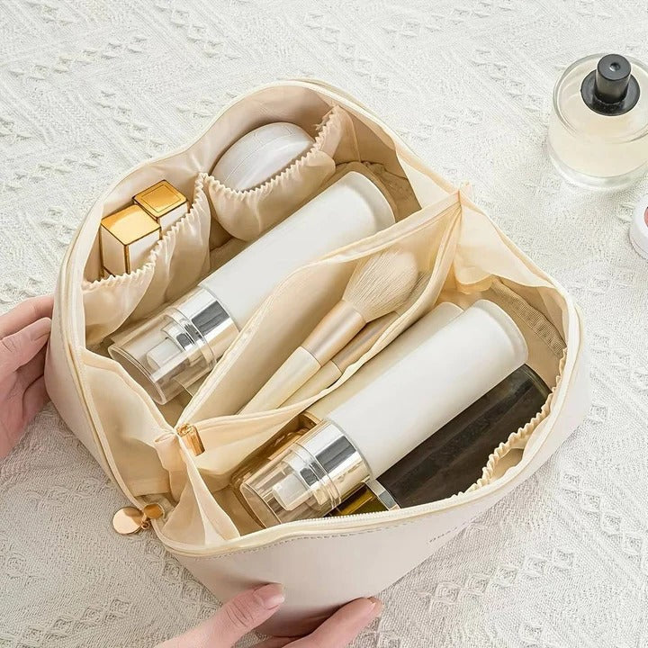 Kosmetiktasche mit PU-Oberfläche und weit öffnendem Design