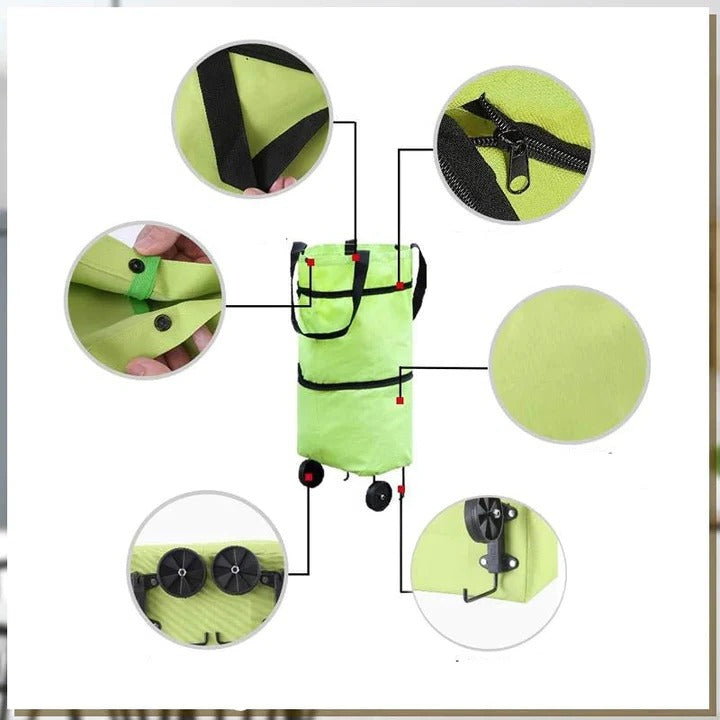 Praktische Einkaufstasche mit Rollen und Faltmechanismus